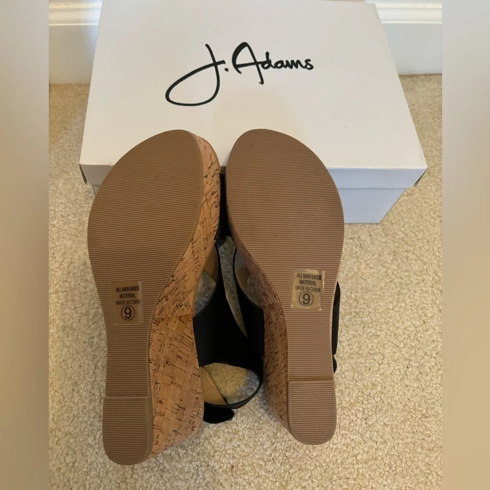 NIB Black wedge sandal on cork heel by J.Adams - 9